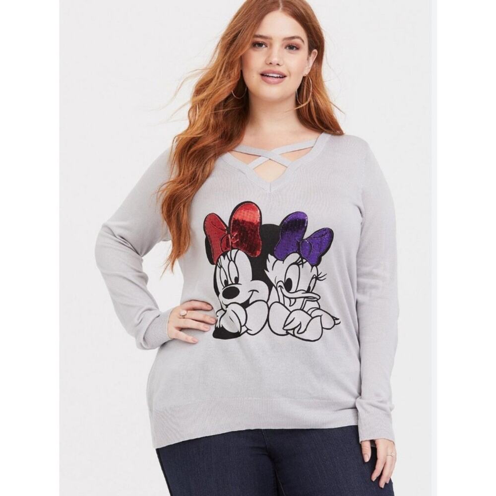 Disney Sweater Top Minnie Daisy Sequin Bow Playful Winter Spring Casual 2X Cozy